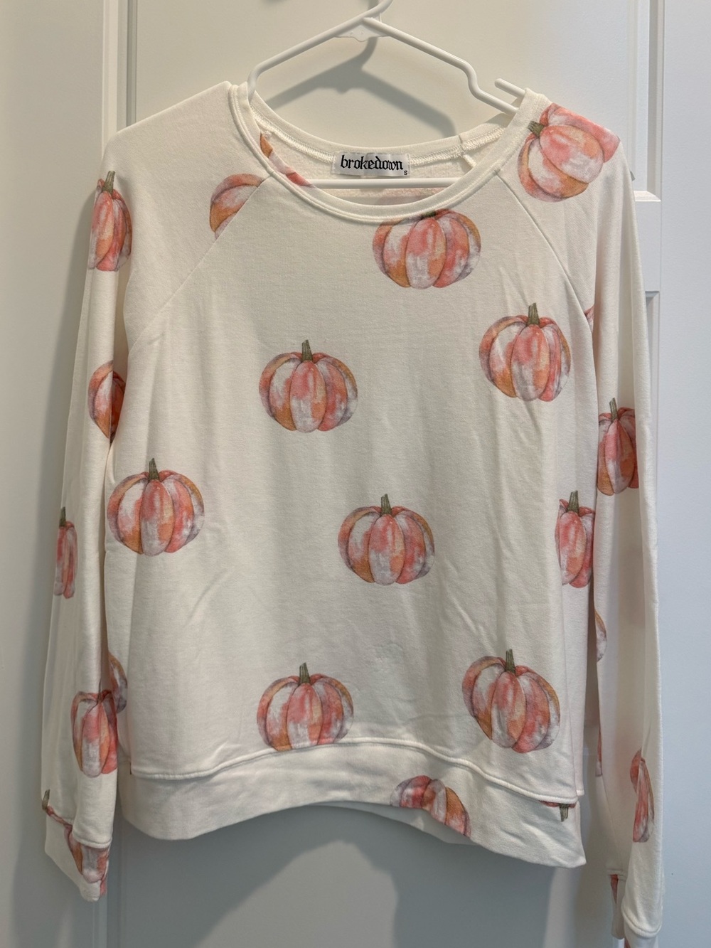 Women’s Small Cream Pumpkin Print Lightweight Sweatshirt Brokedown